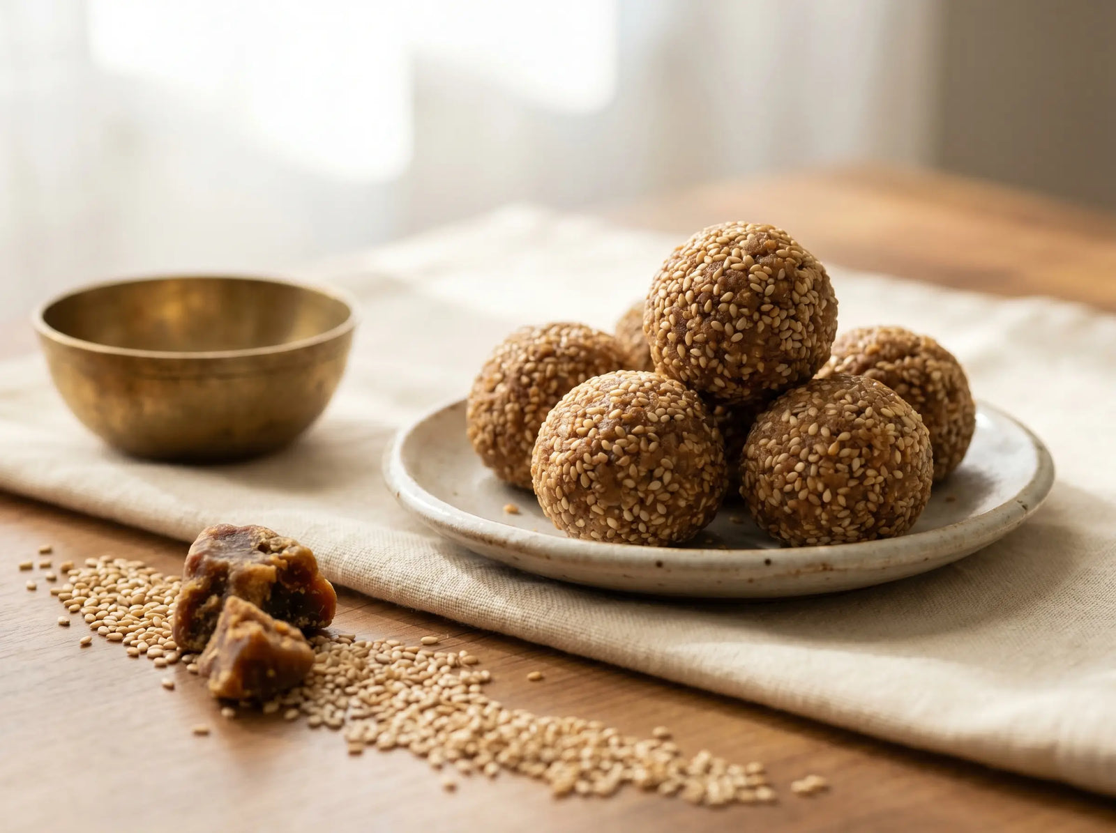 Sesame & jaggery ladoo — the traditional calcium treat for strong bones (2–5 years)