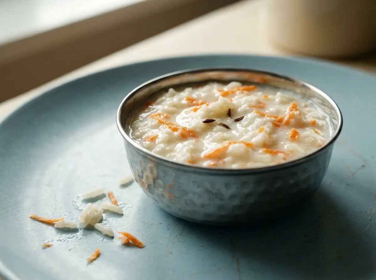 Soft curd rice with carrot — the cool, soothing meal for the hot-day or teething baby (6–12 months)