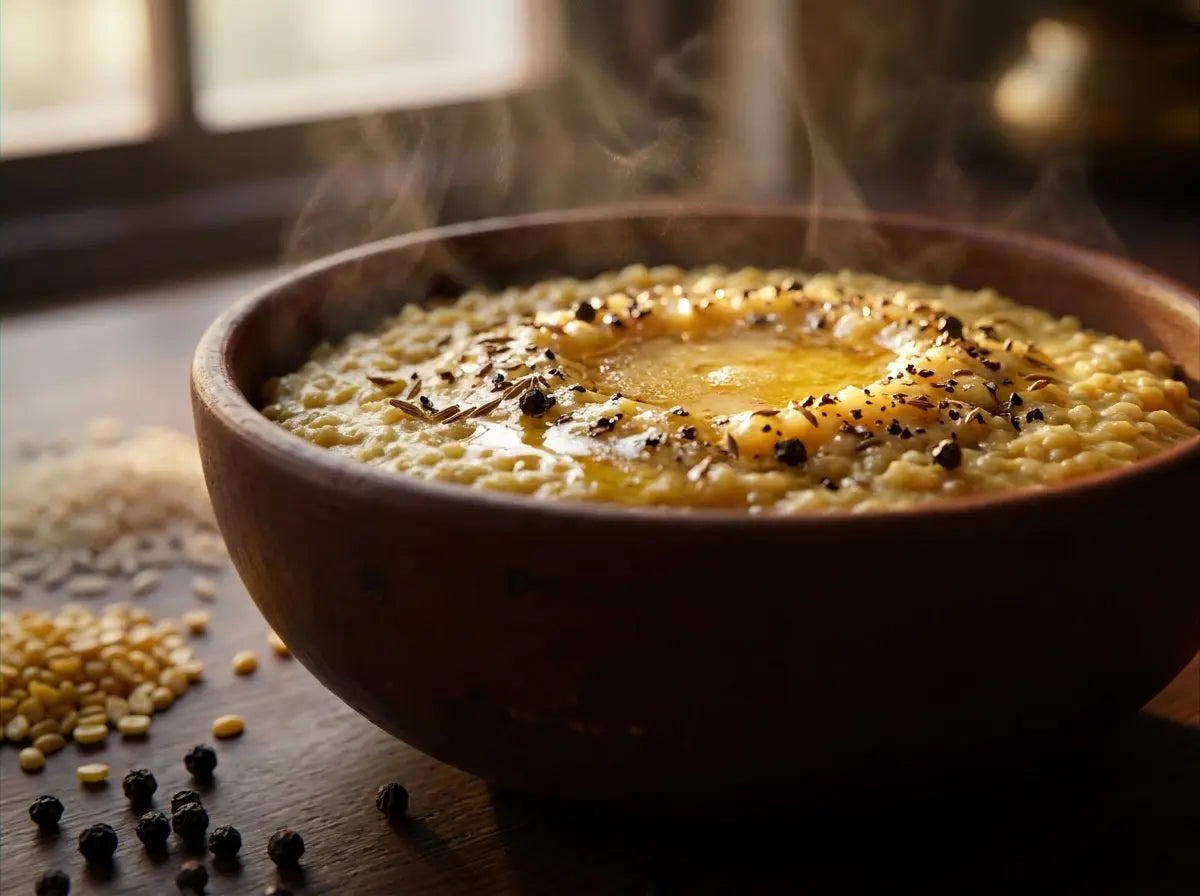 Soft veggie pongal — the calm-evening meal for the tired, cranky toddler (1–2 years)
