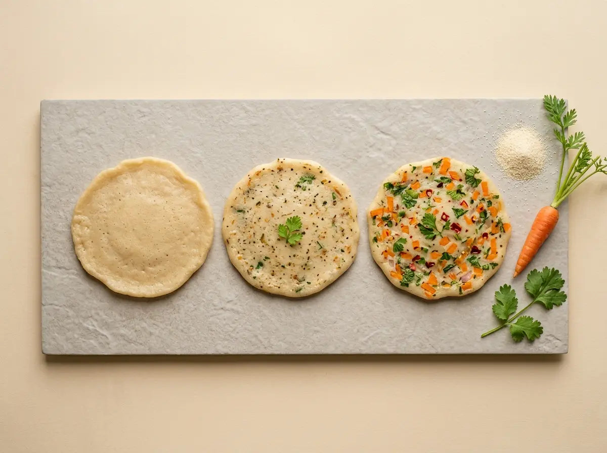 Sooji veggie chilla — chaining out of beige-only eating, one tiny step at a time (1–2 years)
