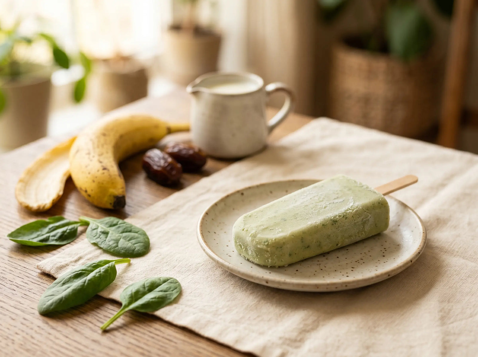 Spinach-banana “green ice cream” popsicle — the frozen treat that hides the spinach (2–5 years)