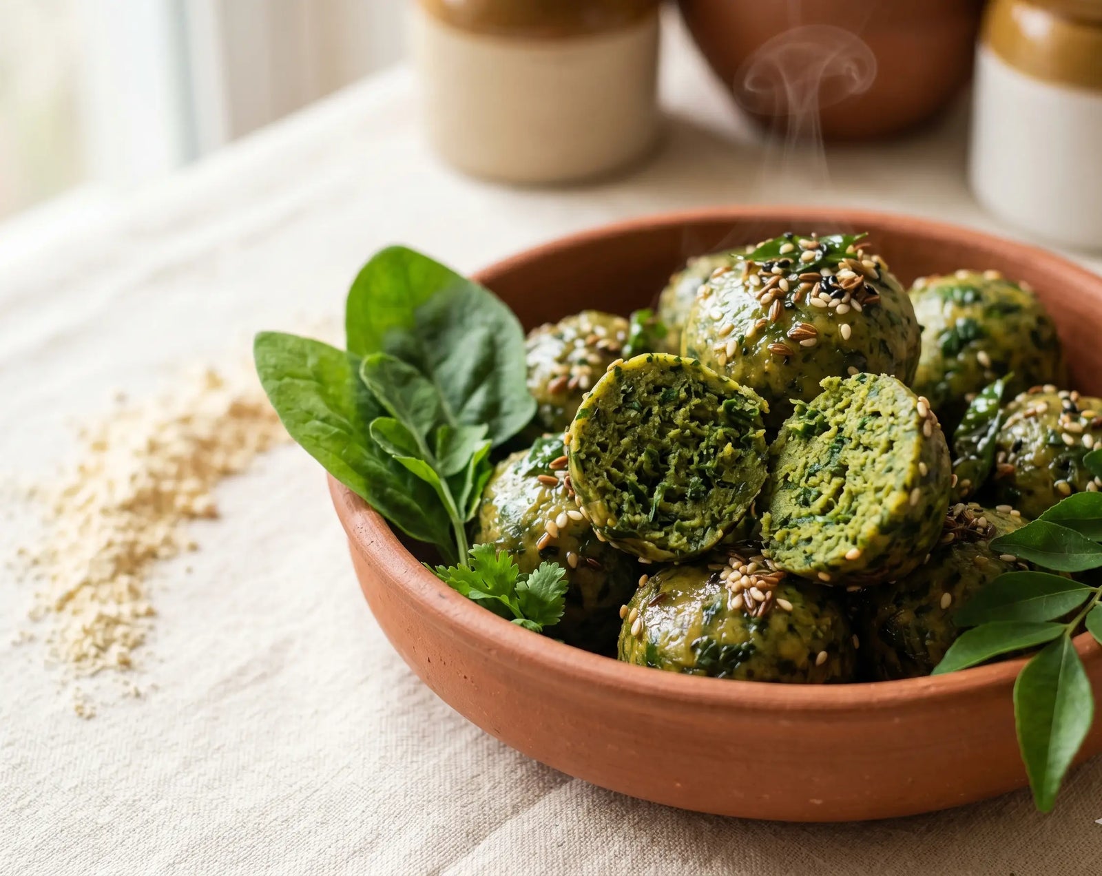 Spinach-methi muthia — soft steamed greens for “my child won't touch anything green” (1–2 years)