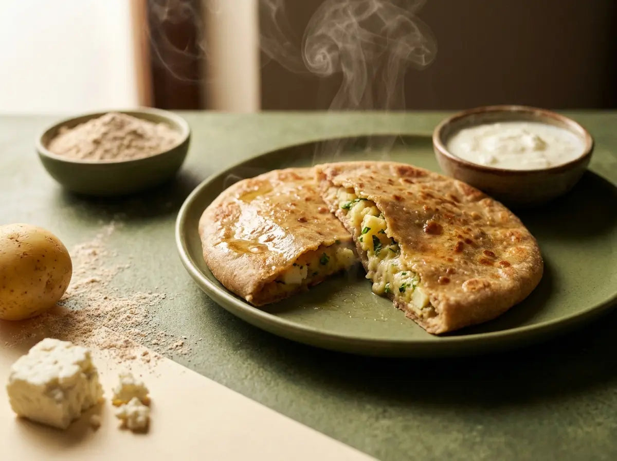Stuffed aloo-paneer paratha — the roti she'll reach for (1–2 years)