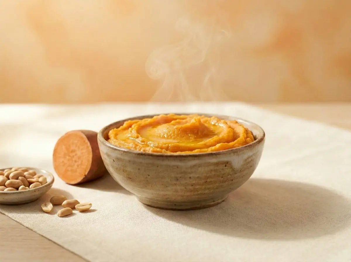 Sweet potato & peanut mash — a naturally sweet, calorie-rich lunch for healthy weight gain (1–2 years)