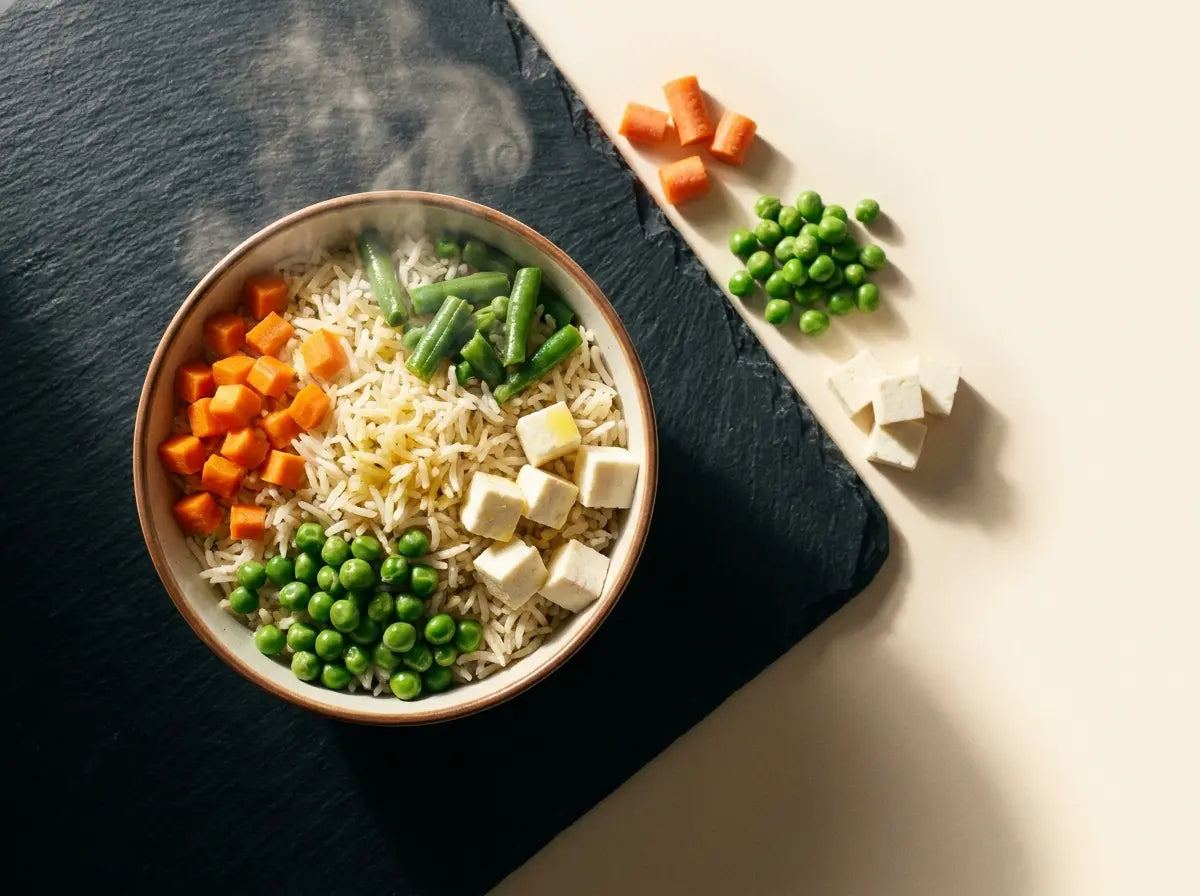 Tiranga veggie fried rice — breaking the food jag for the child stuck on one dish (2–5 years)