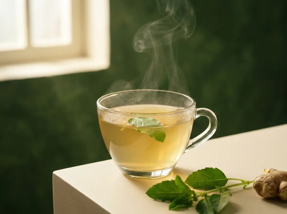 Tulsi-ginger sip — a gentle warm comfort for the cold season (2–5 years)