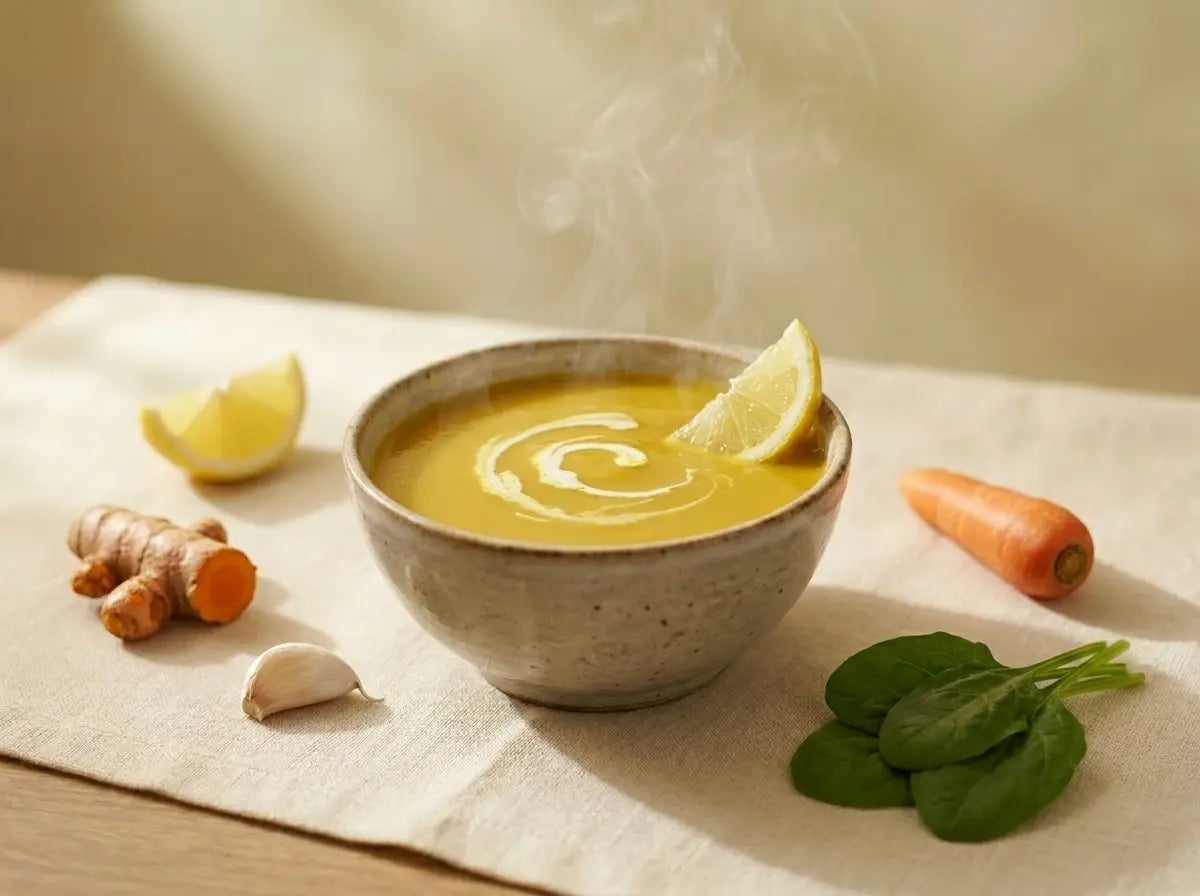 Turmeric & garlic vegetable soup — a warm, classical immunity bowl (2–5 years)