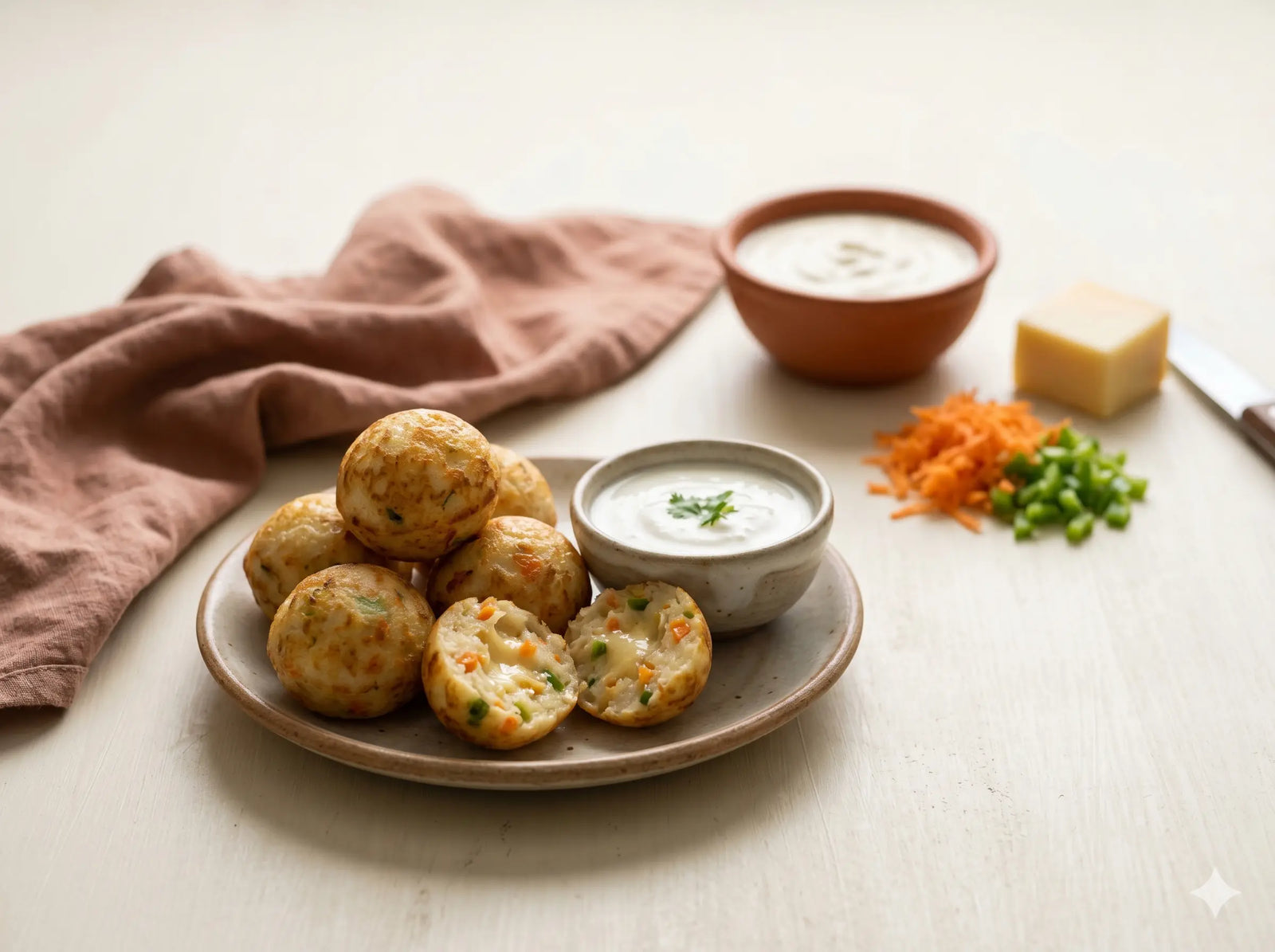 Veg & cheese appe — little golden balls a picky toddler loves to pick up (1–2 years)