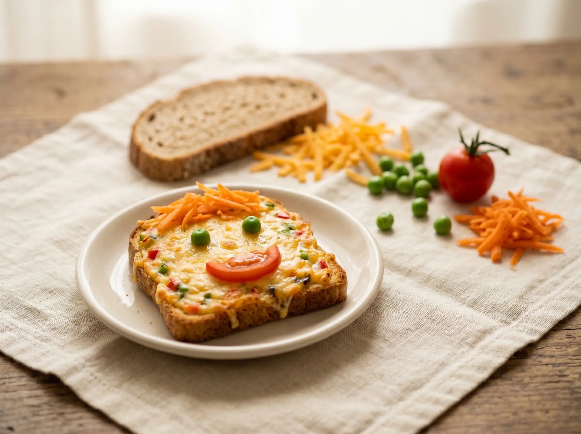 Veg & cheese smiley toast — a happy-face breakfast that wins over picky mornings (2–5 years)