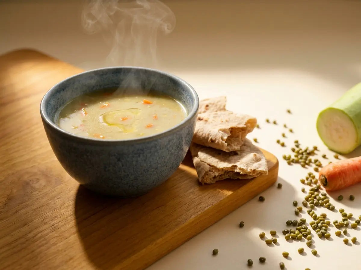 Veg & moong soup with roti soldiers — the gentle meal for the low-appetite, off-day child (2–5 years)
