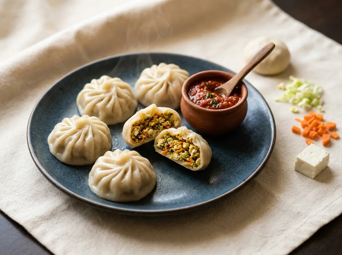 Veg & paneer steamed momos — little parcels a picky eater thinks are a treat (2–5 years)