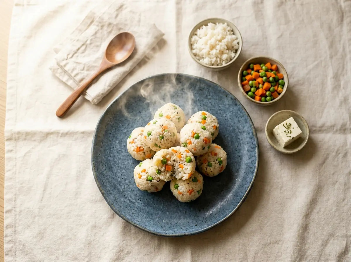 Soft veg rice balls — finger-food rice a picky toddler can hold (1–2 years)