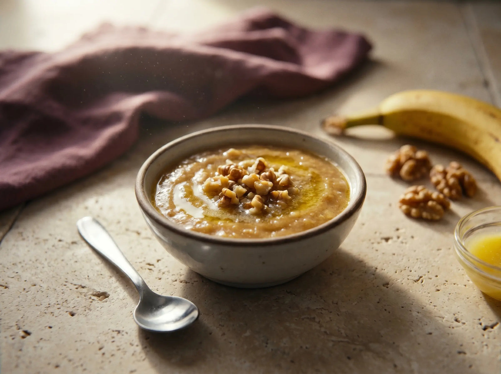 Walnut, banana & ghee mash — an early brain food (1–2 years)