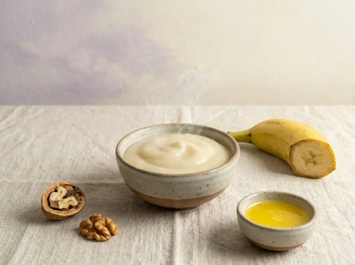 Walnut & banana soft mash — a brain-building first lunch (8–12 months)